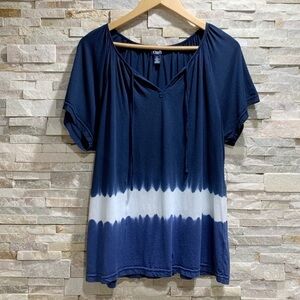 Chaps Blue White Tie Dye Short Sleeve Top